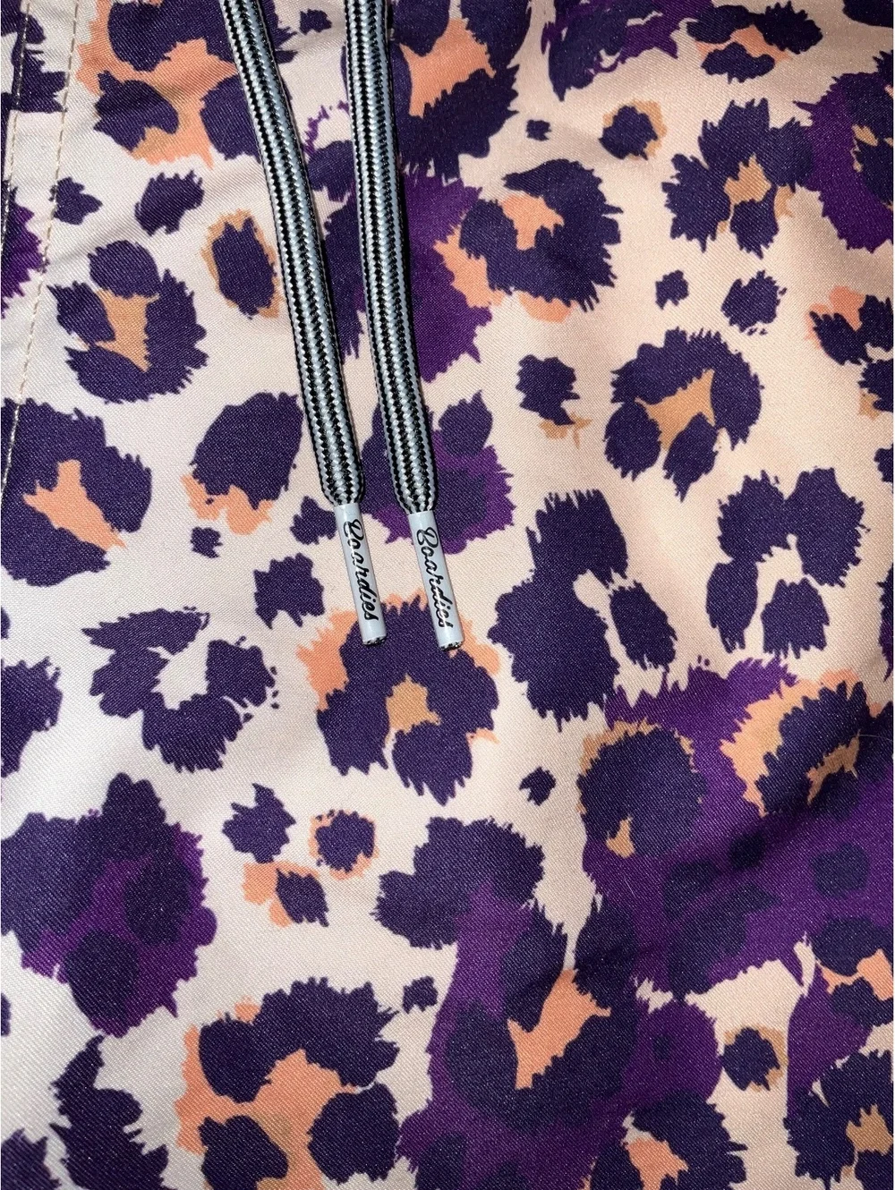 Boardies Men's Medium Purple and Leopard Print Swim Shorts with Carrying Pouch